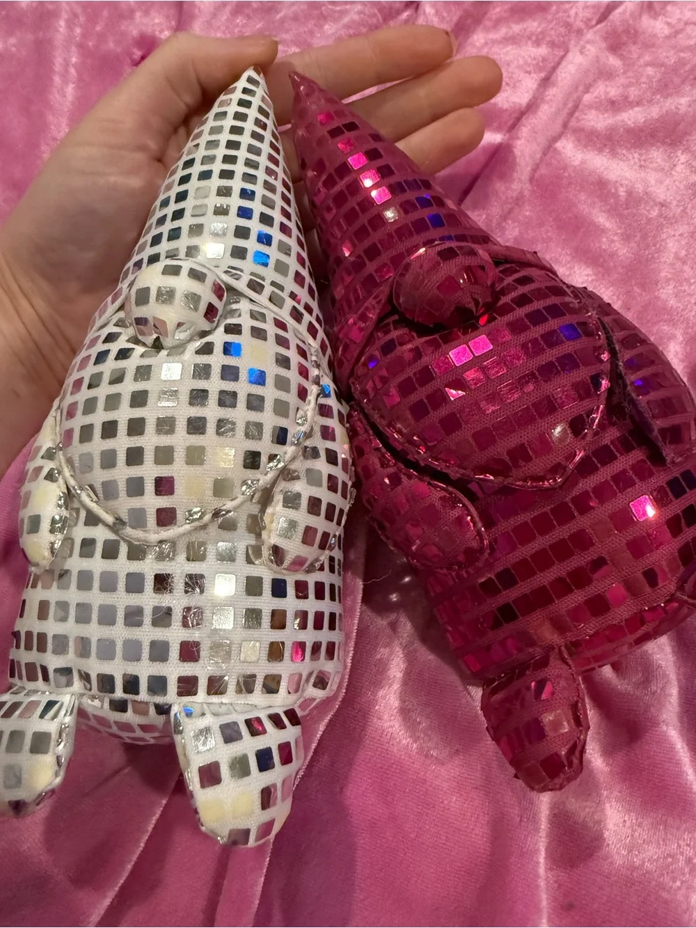 Sequin Gnome Figurine Set - Pink and White